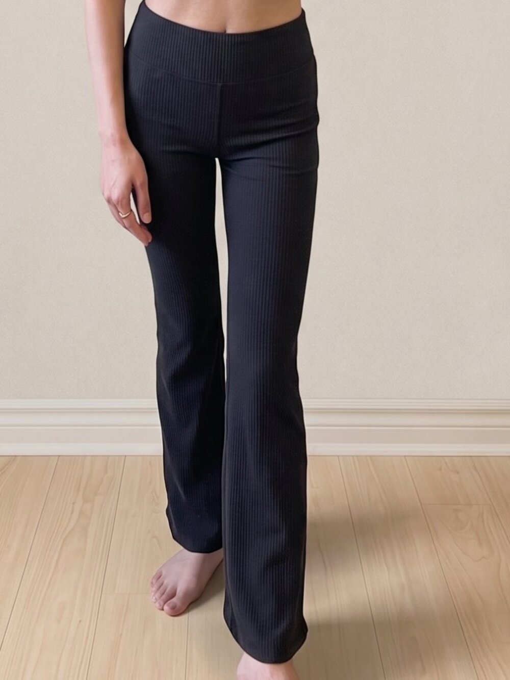 Express Black Ribbed Flare Yoga Pants XS